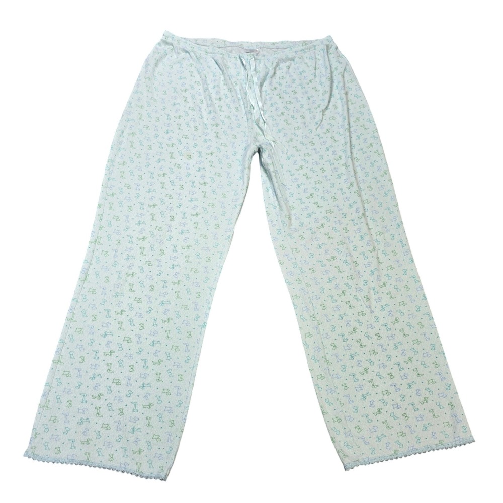 Croft & Barrow Intimates‎ Dog Print Pajama Pants Women's Size XL Blue Green Lace